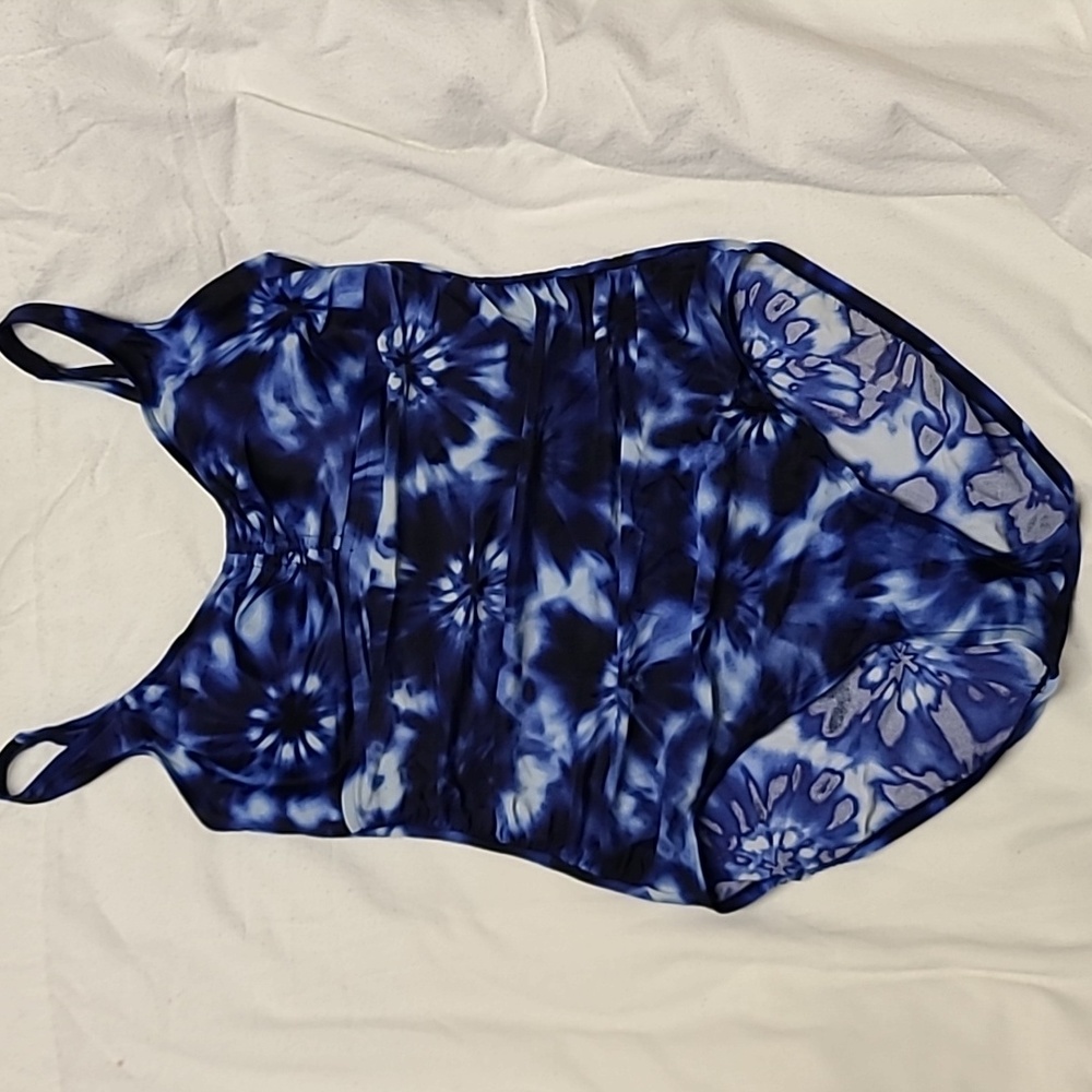 Aqua Green One-piece Swimsuit Dark Blue Tie-dye Womens Sz L